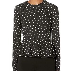 Kate Spade NY Women’s Heart Print Peplum Crew Neck Long Sleeve Top M New*